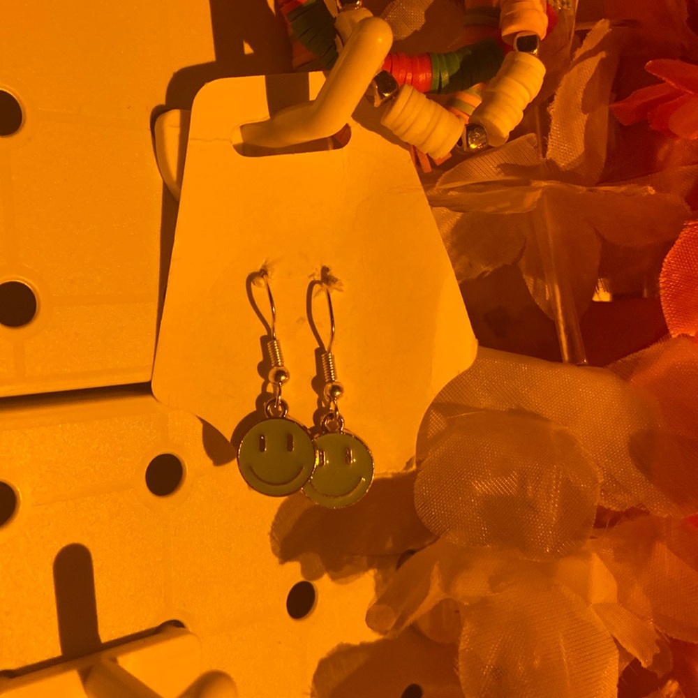 Blue smiley face earrings!